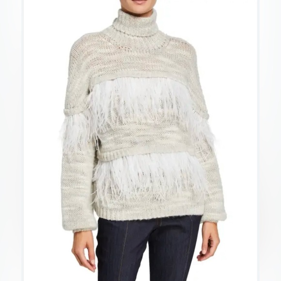 Cinq à Sept Valentina Turtleneck Sweater with Ostrich Feathers Size XS - Picture 6 of 10